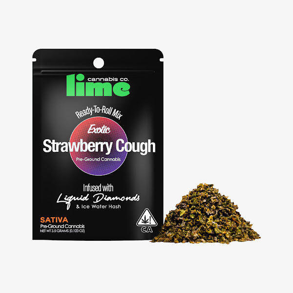 lime co. Exotic Ready-To-Roll Pre-Ground Flower Infused with Liquid Diamonds & Ice Water Hash STRAWBERRY COUGH